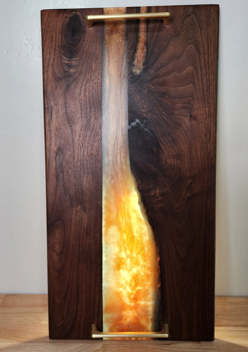 Large Walnut with Bronze Resin with Gold Handles - Idaho State Shape Triple Bay Wood