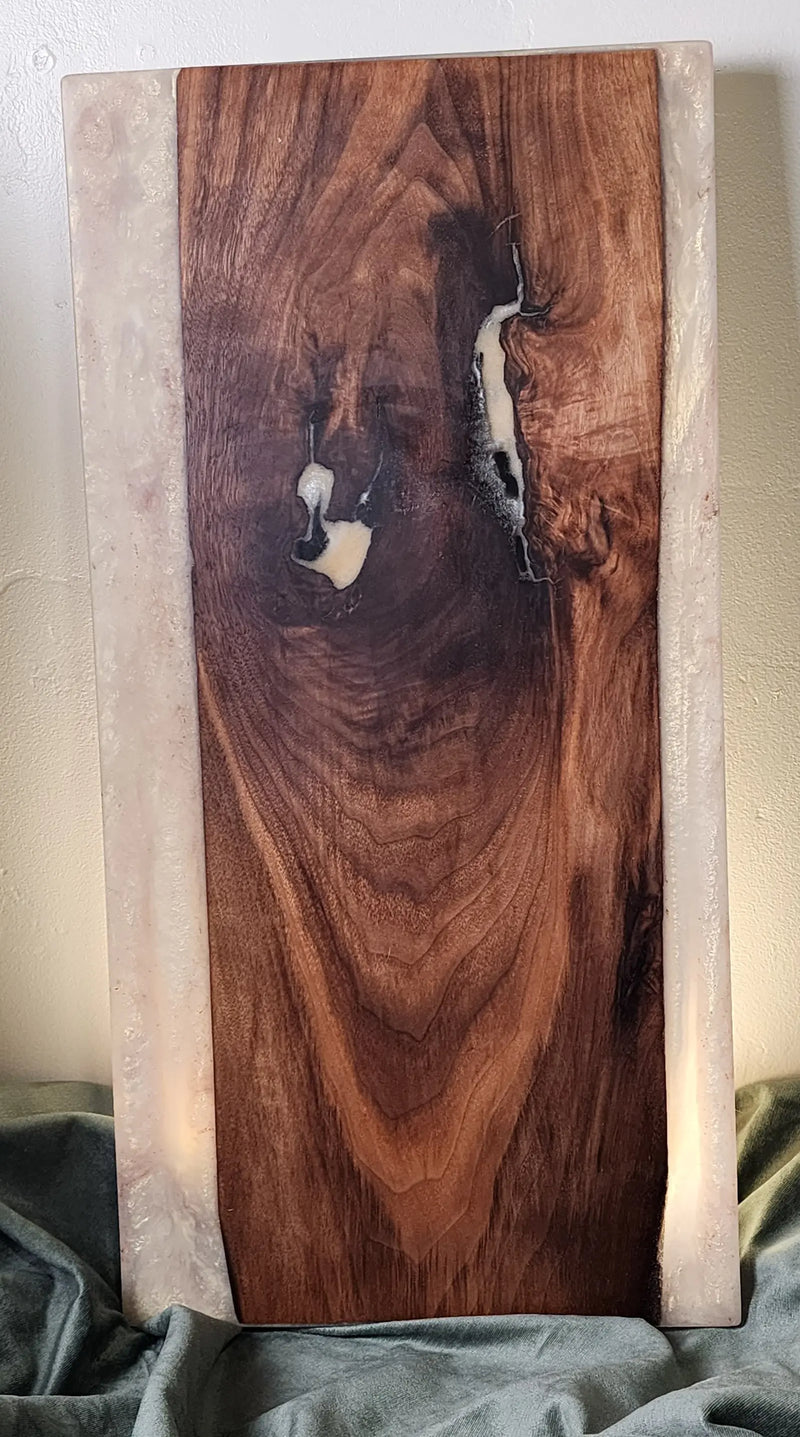 Large Maple with Gold Resin Serving Board with Gold Handles Triple Bay Wood