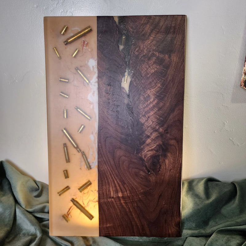 Premium Dark Walnut and Gold Resin with Shell Casings with Smokey Effect Triple Bay Wood