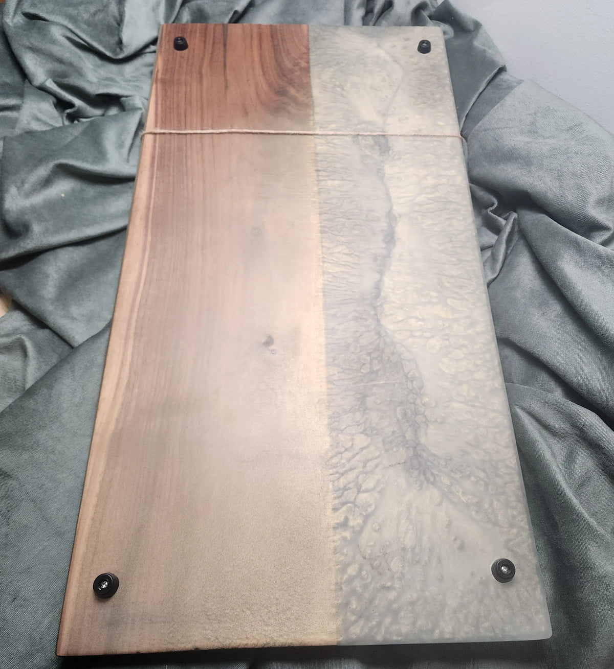 Extra Large Premium Walnut and Green Resin Triple Bay Wood