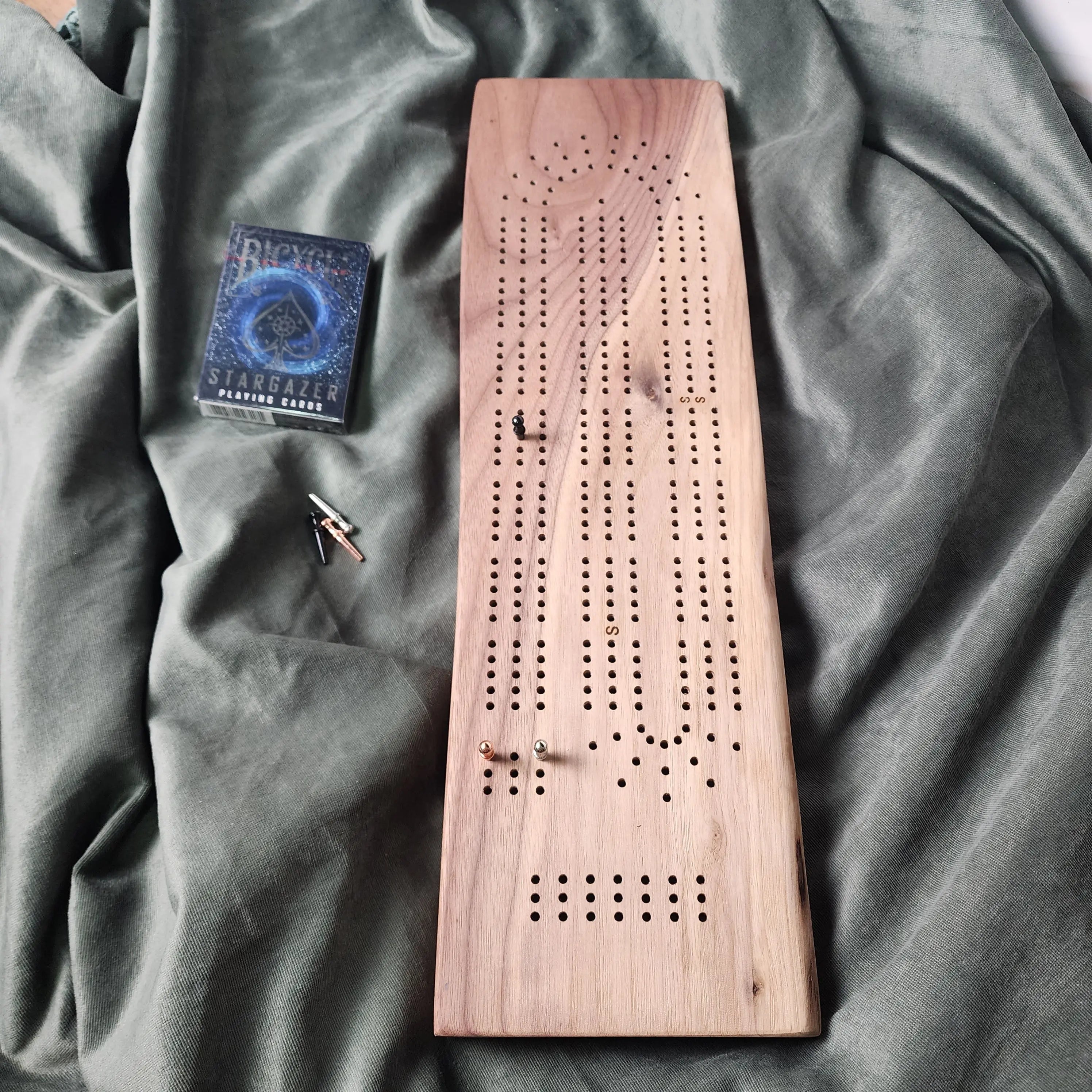 Live Edge Premium Walnut 3-Person Cribbage Board Triple Bay Wood