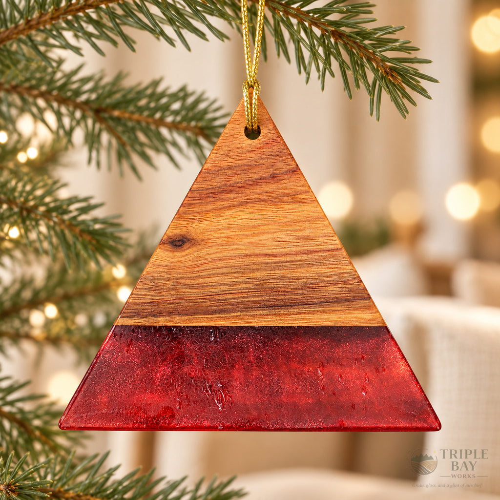 Crimson Glow Wood & Red Resin Ornament Triple Bay Made