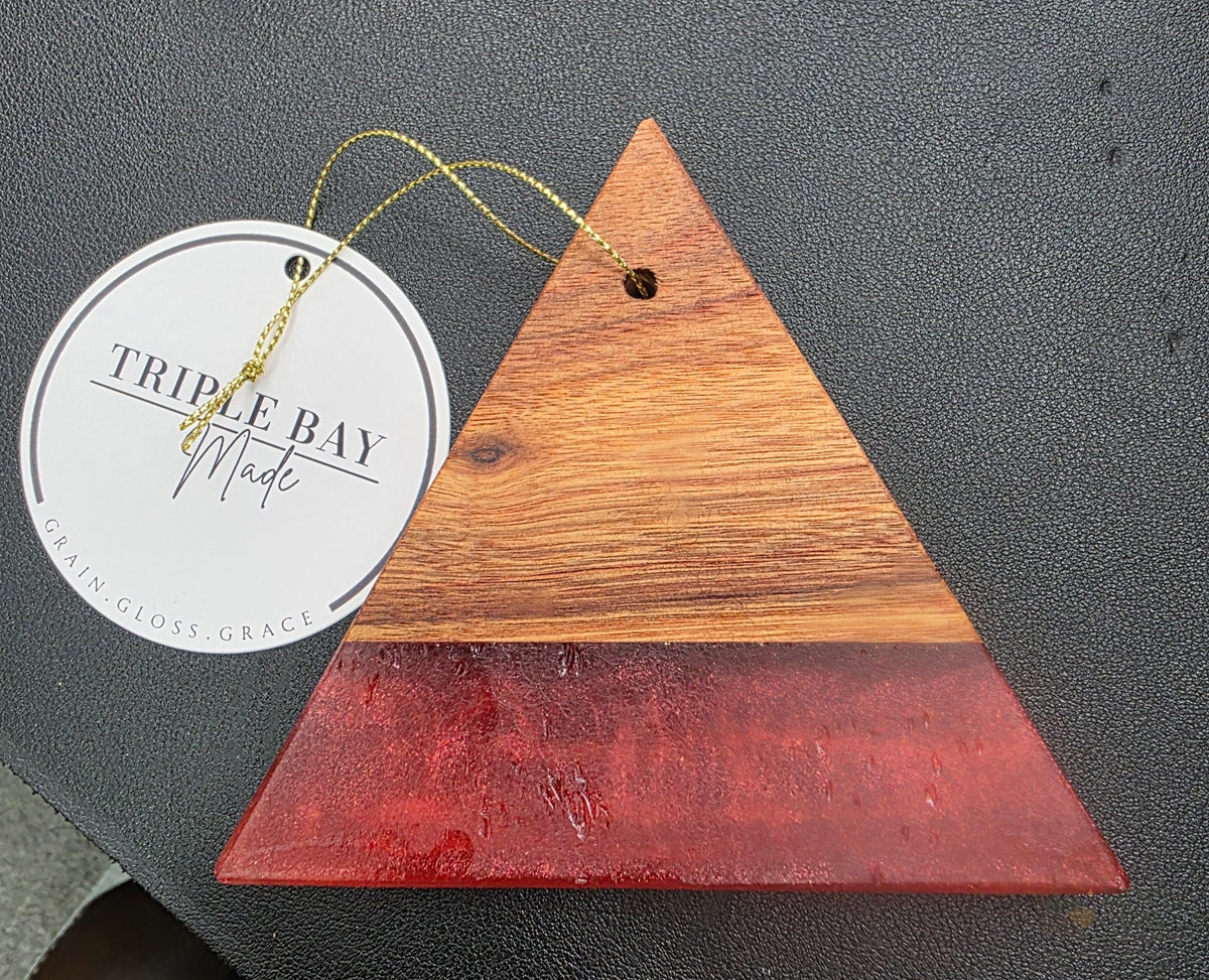 Crimson Glow Wood & Red Resin Ornament Triple Bay Made