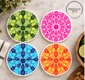 Dink in Color pickleball coaster set of four in green, pink, blue and orange by Triple Bay Made