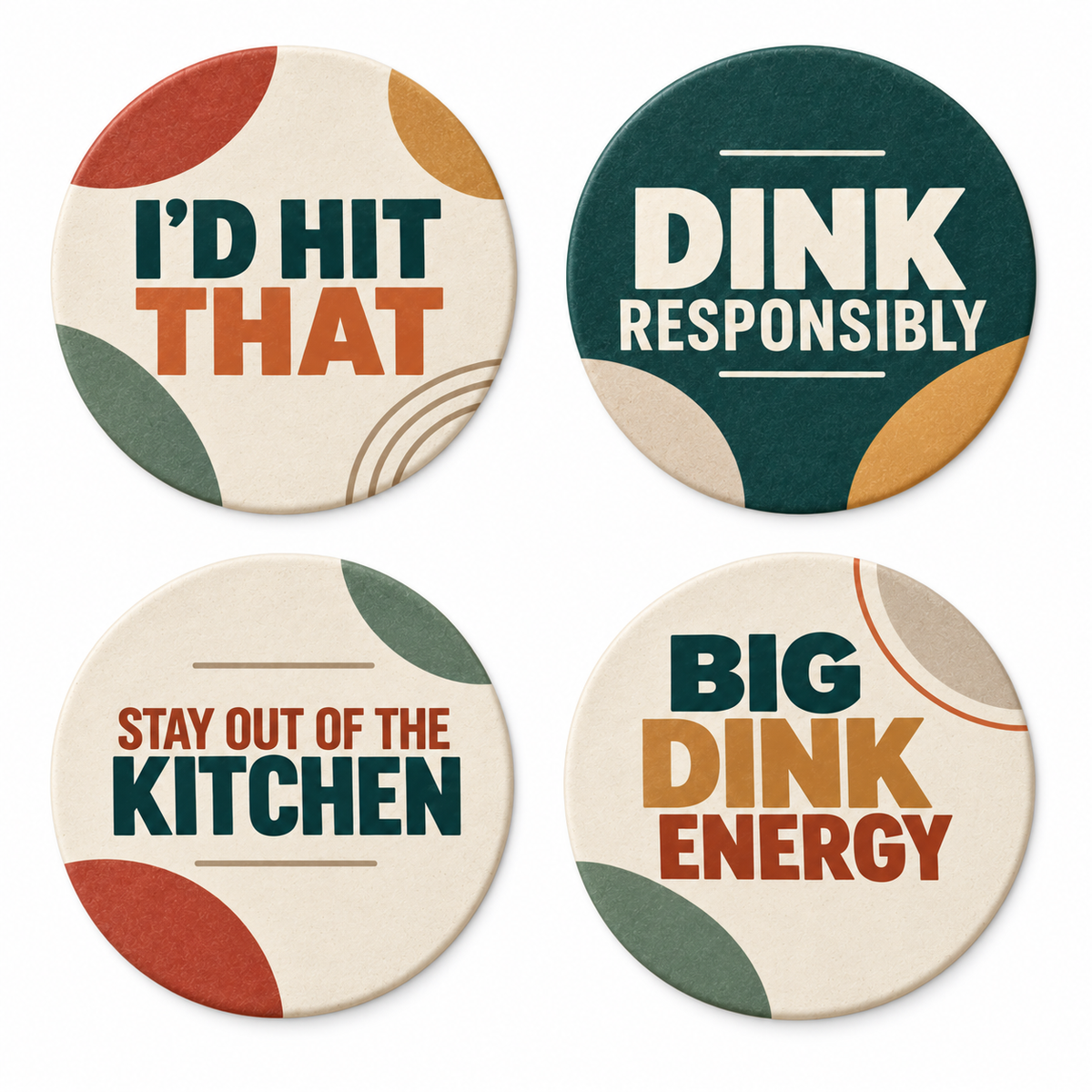 Drink On This Court Side Sass round pickleball coaster set of four