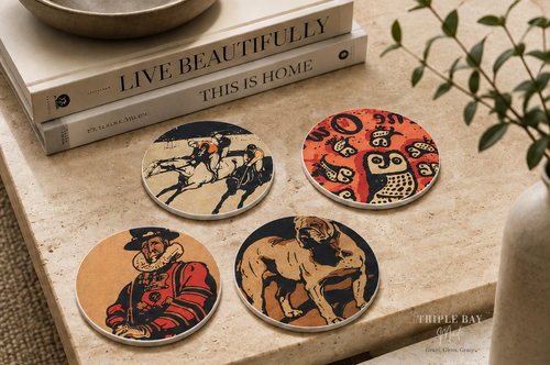 Drink On This Nicholson four-coaster set styled on a stone table