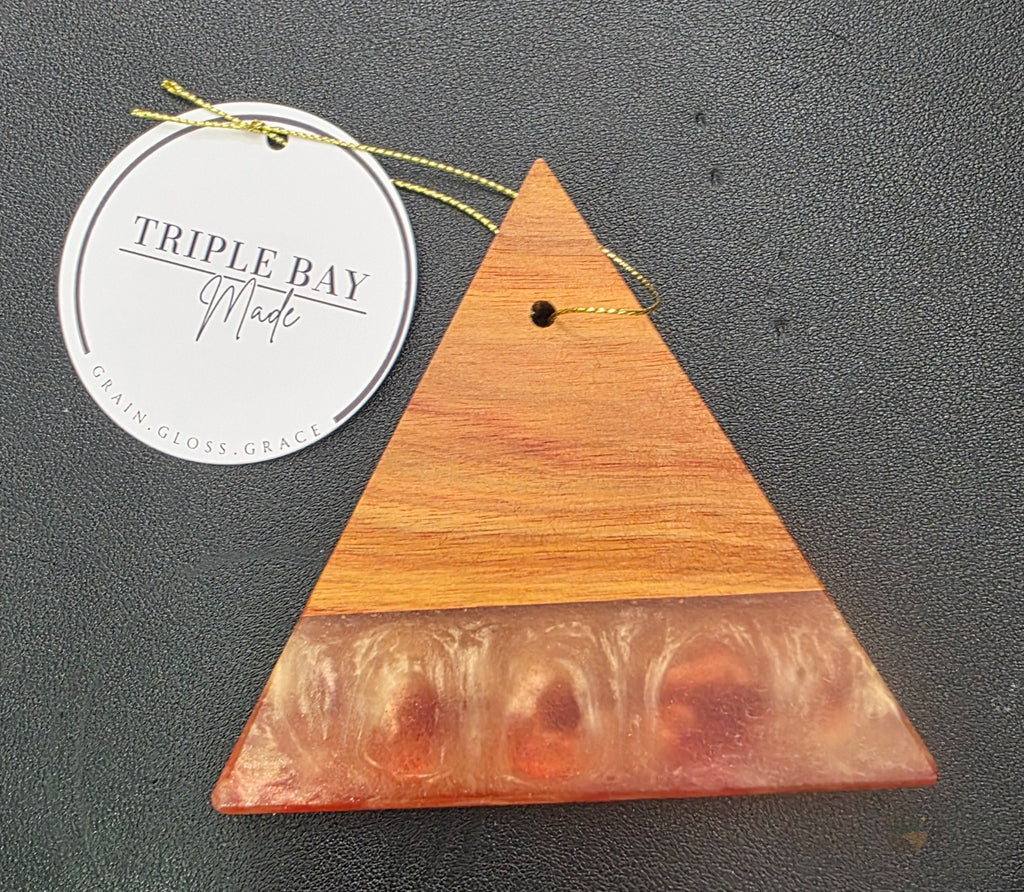 Emberglow Red & Gold Resin Wood Ornament Triple Bay Made