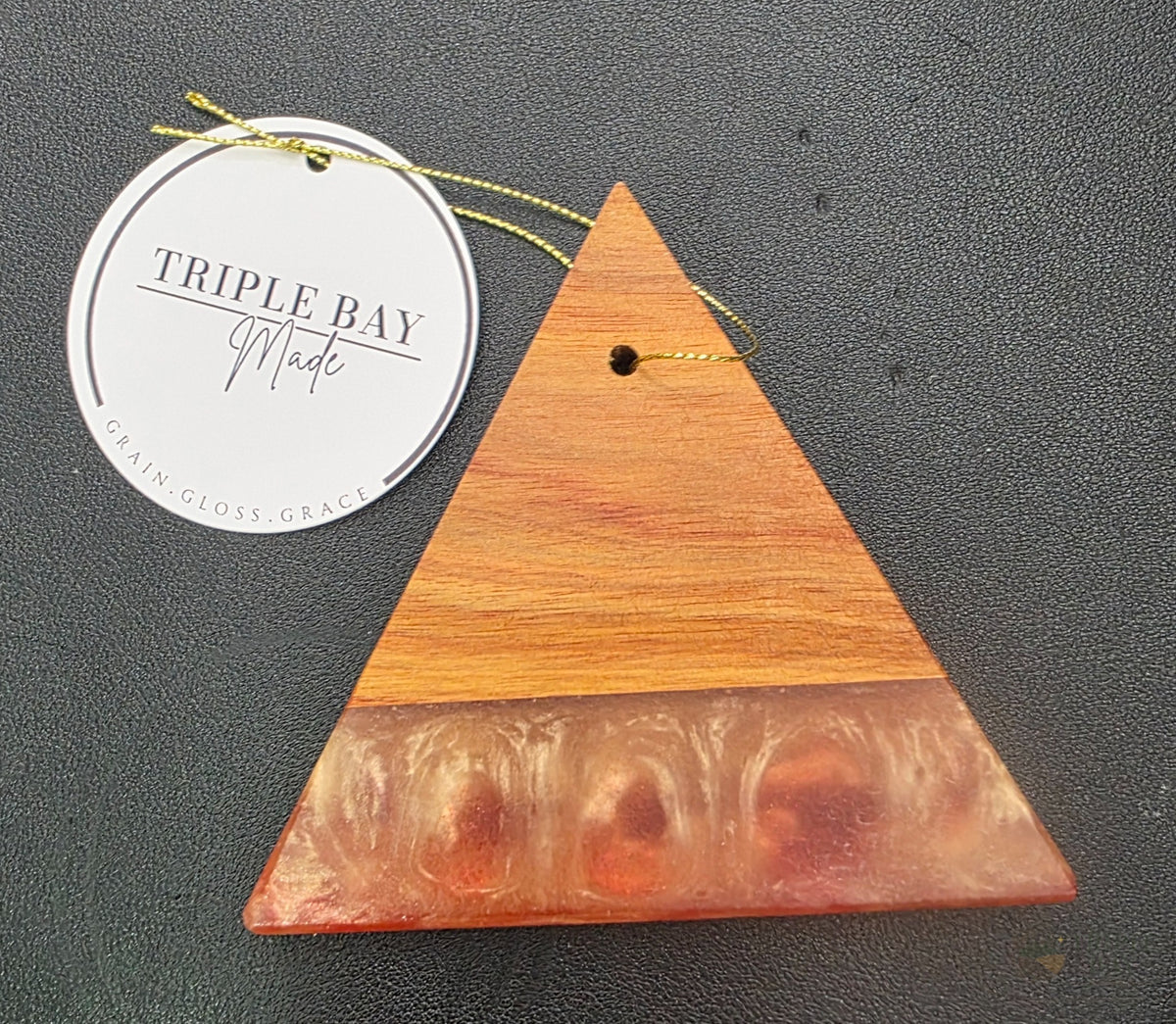 Emberglow Red & Gold Resin Wood Ornament Triple Bay Made