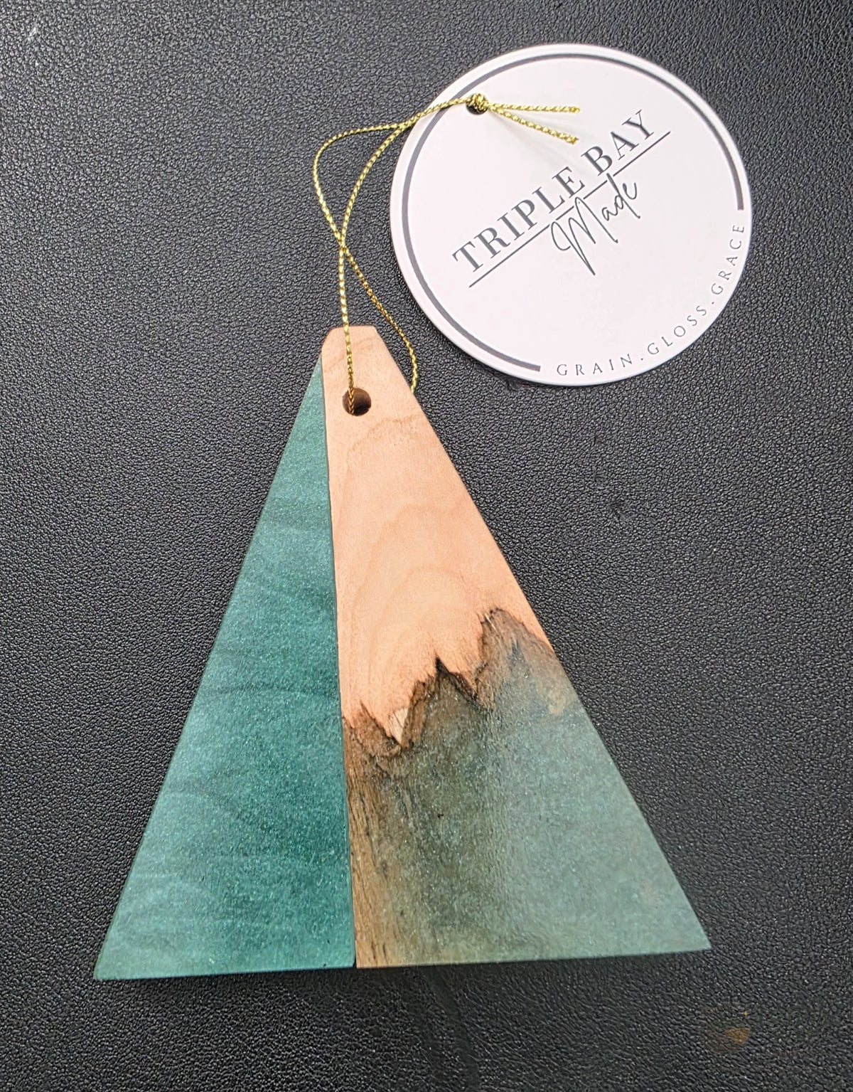 Evergreen Passage Olive Wood & Green Resin Ornament Triple Bay Made