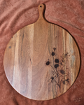 Wildflower Gather round acacia serving board with floral engraving
