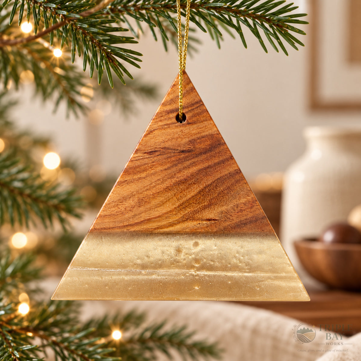 Golden Ember Red Canary Wood Ornament Triple Bay Made