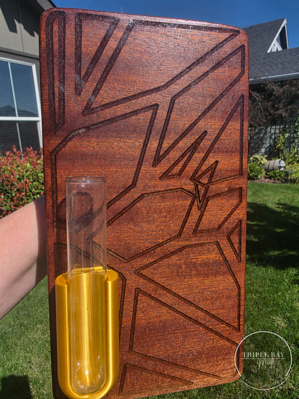 Golden Geometry bubinga wall propagation vase with included glass tube