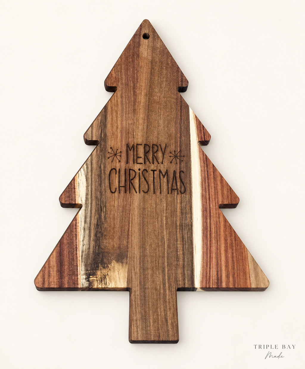 Merry Christmas engraved acacia tree cutting and serving board, 15 x 9.5 inches