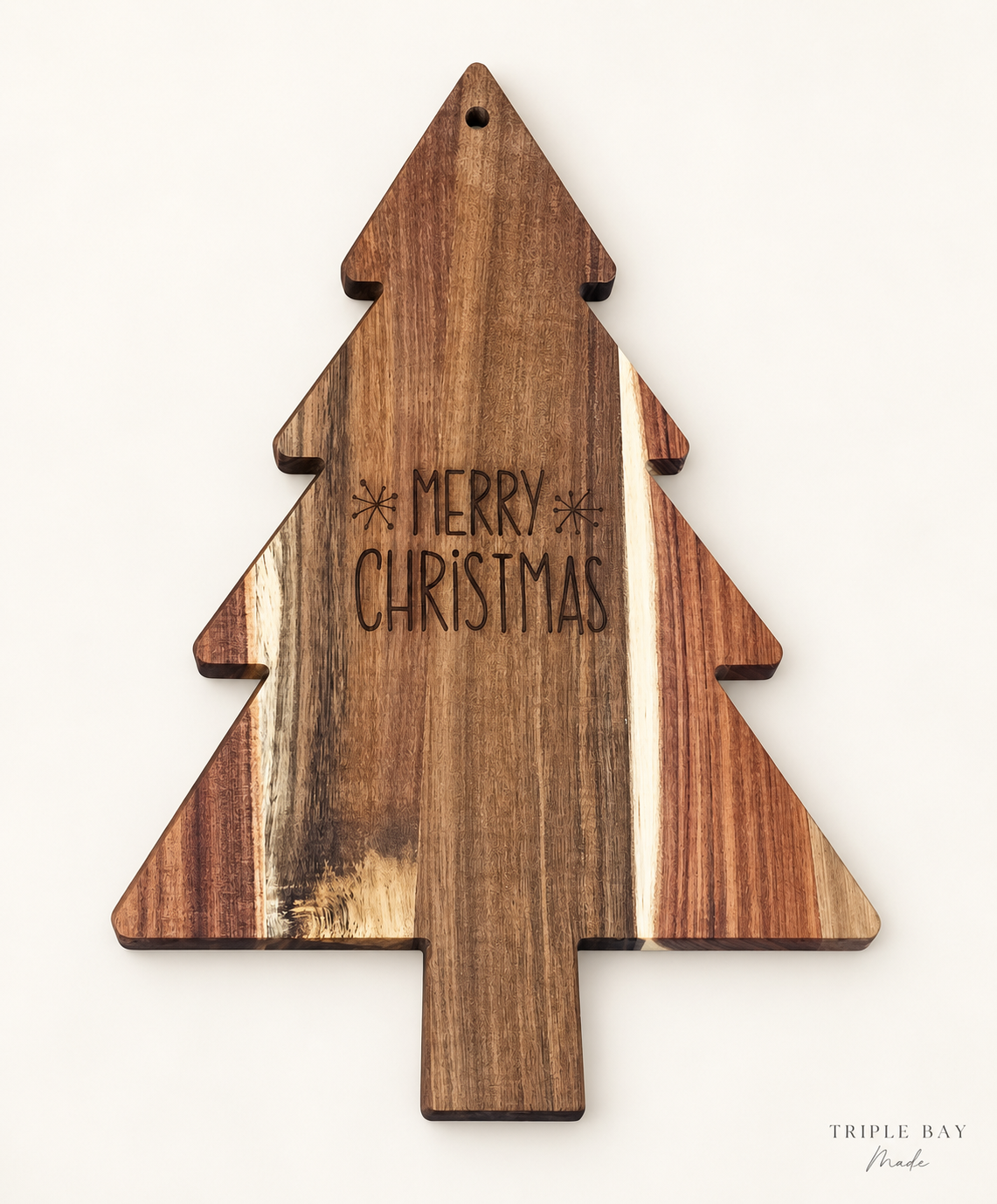 Merry Christmas engraved acacia tree cutting and serving board, 15 x 9.5 inches