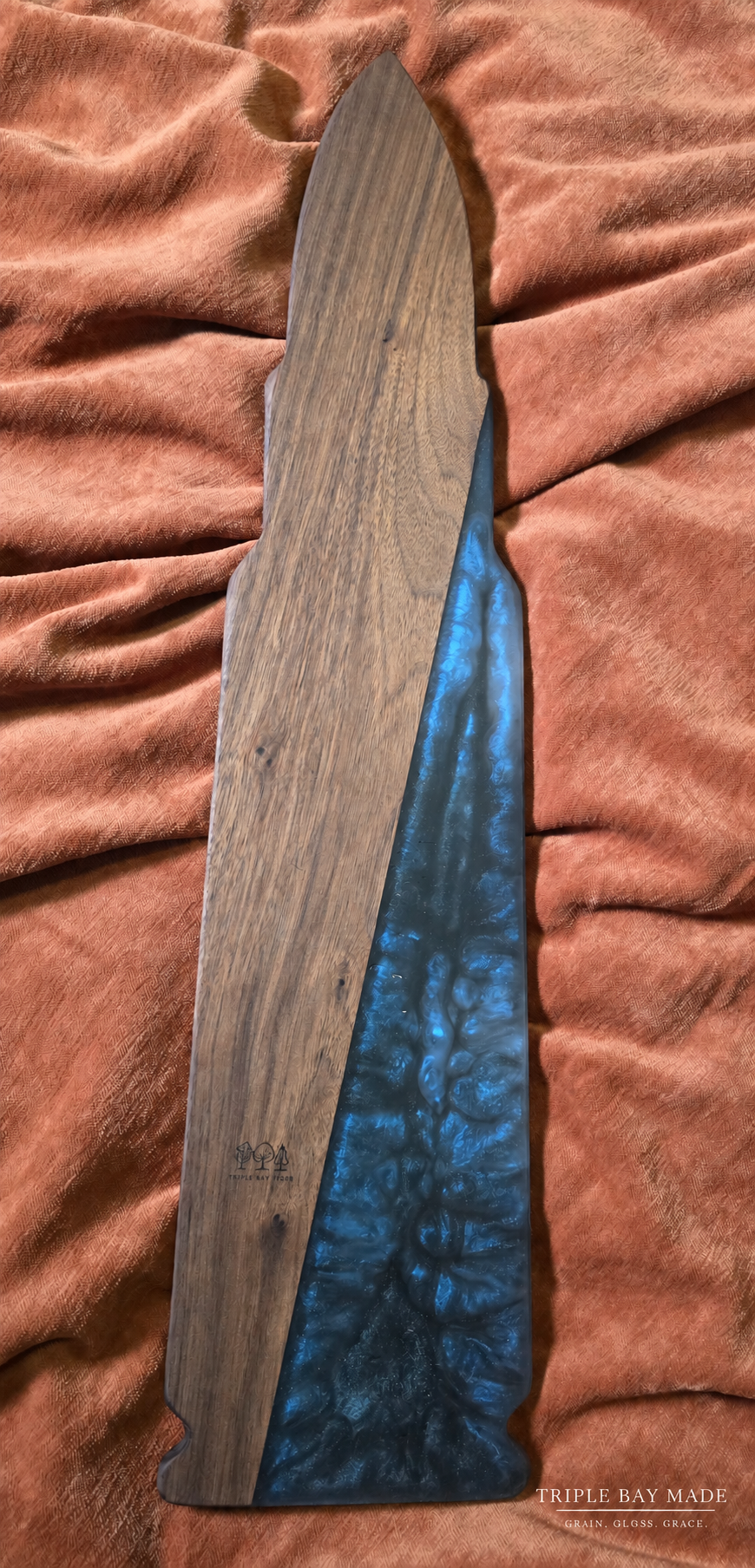 Midnight Current premium walnut and smoky blue-black resin serving board