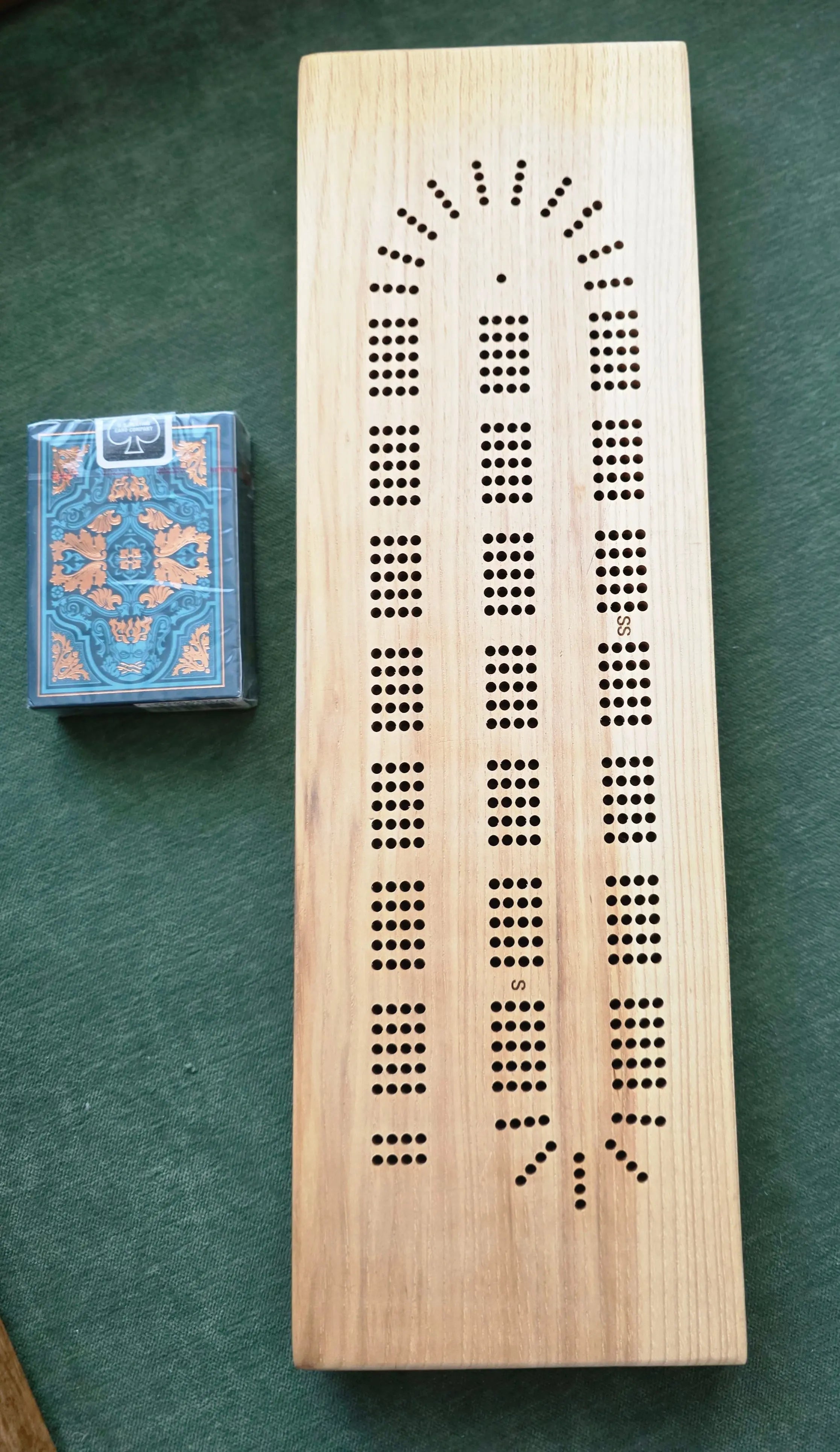 White Oak 3-Person Cribbage Board Triple Bay Made