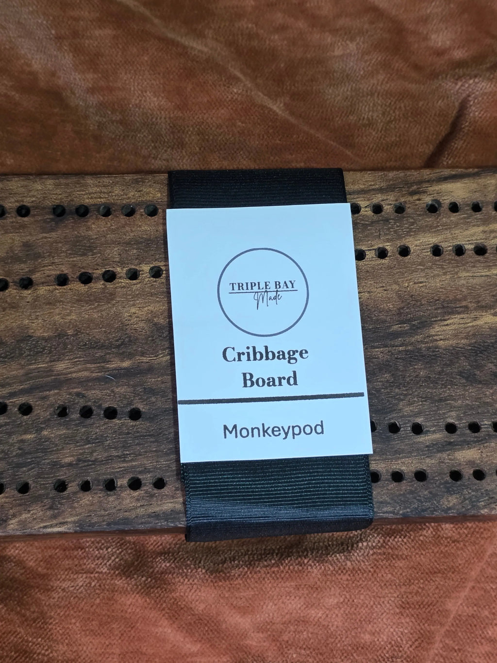 Monkey Pod Wood 2-Person Tournament Cribbage Board with Peg Storage + Specialty Cards Triple Bay Made