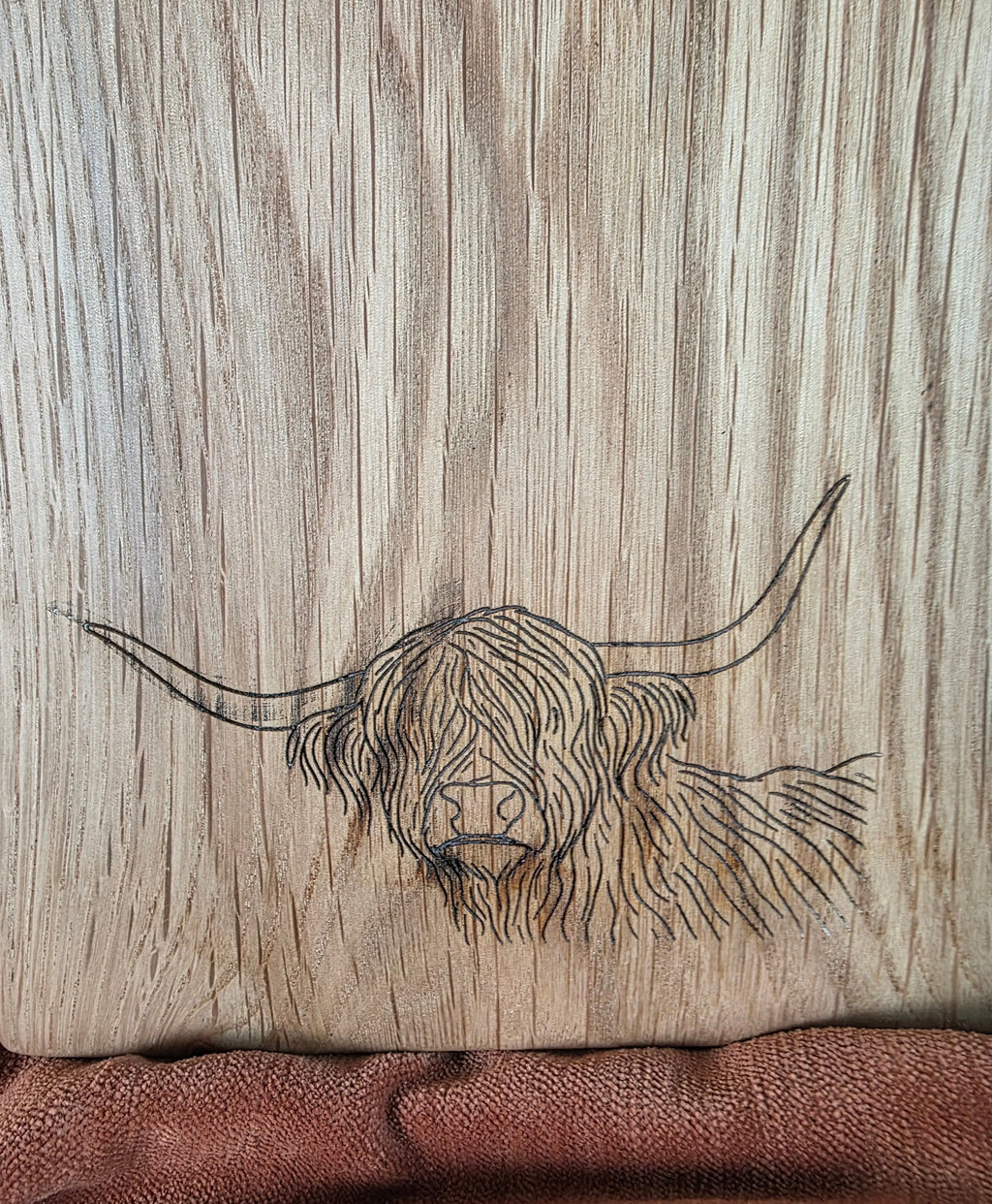 Highland Cow Engraved White Oak Serving Board | Handmade Charcuterie Board Triple Bay Made