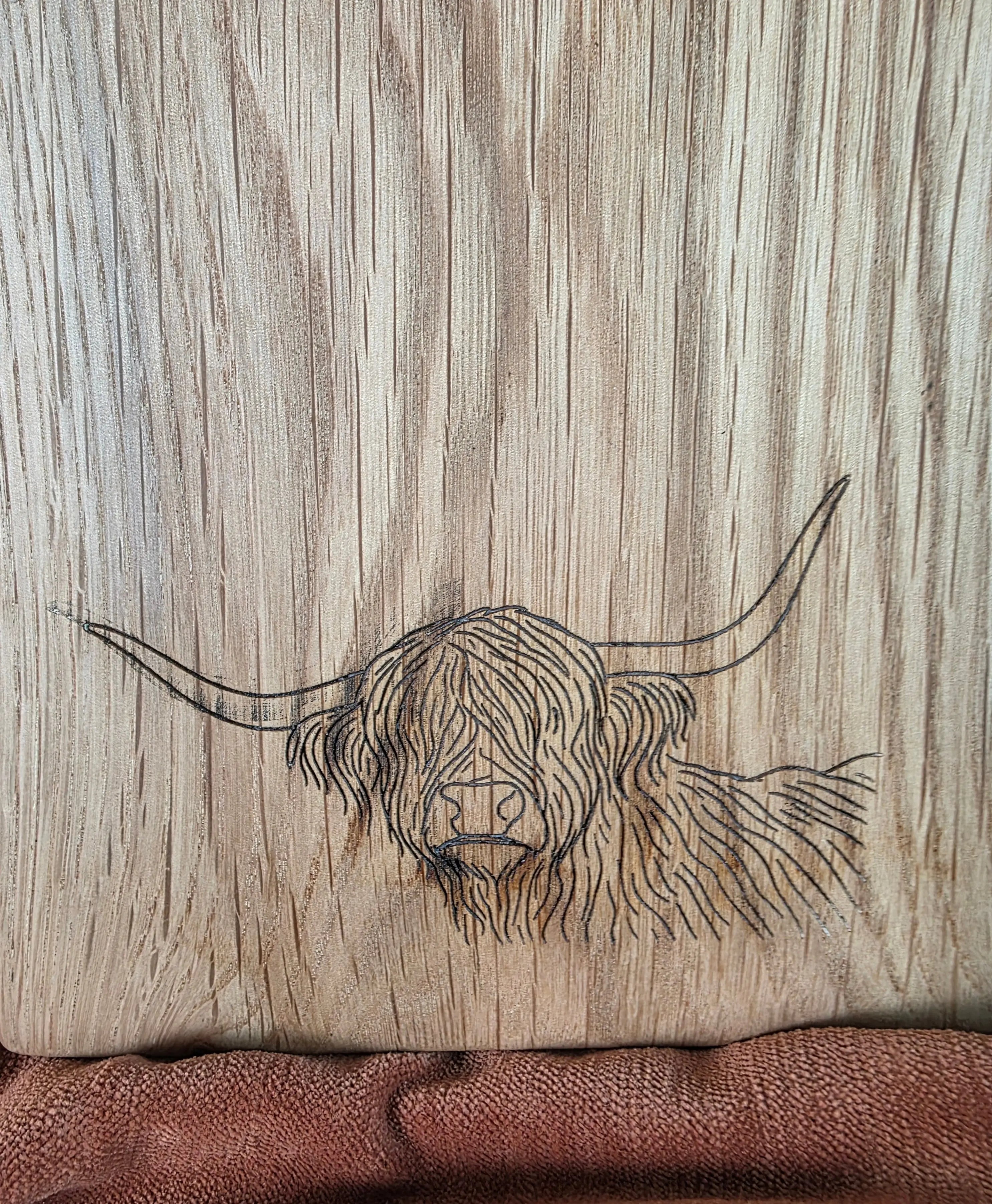 Highland Cow Engraved White Oak Serving Board | Handmade Charcuterie Board Triple Bay Made