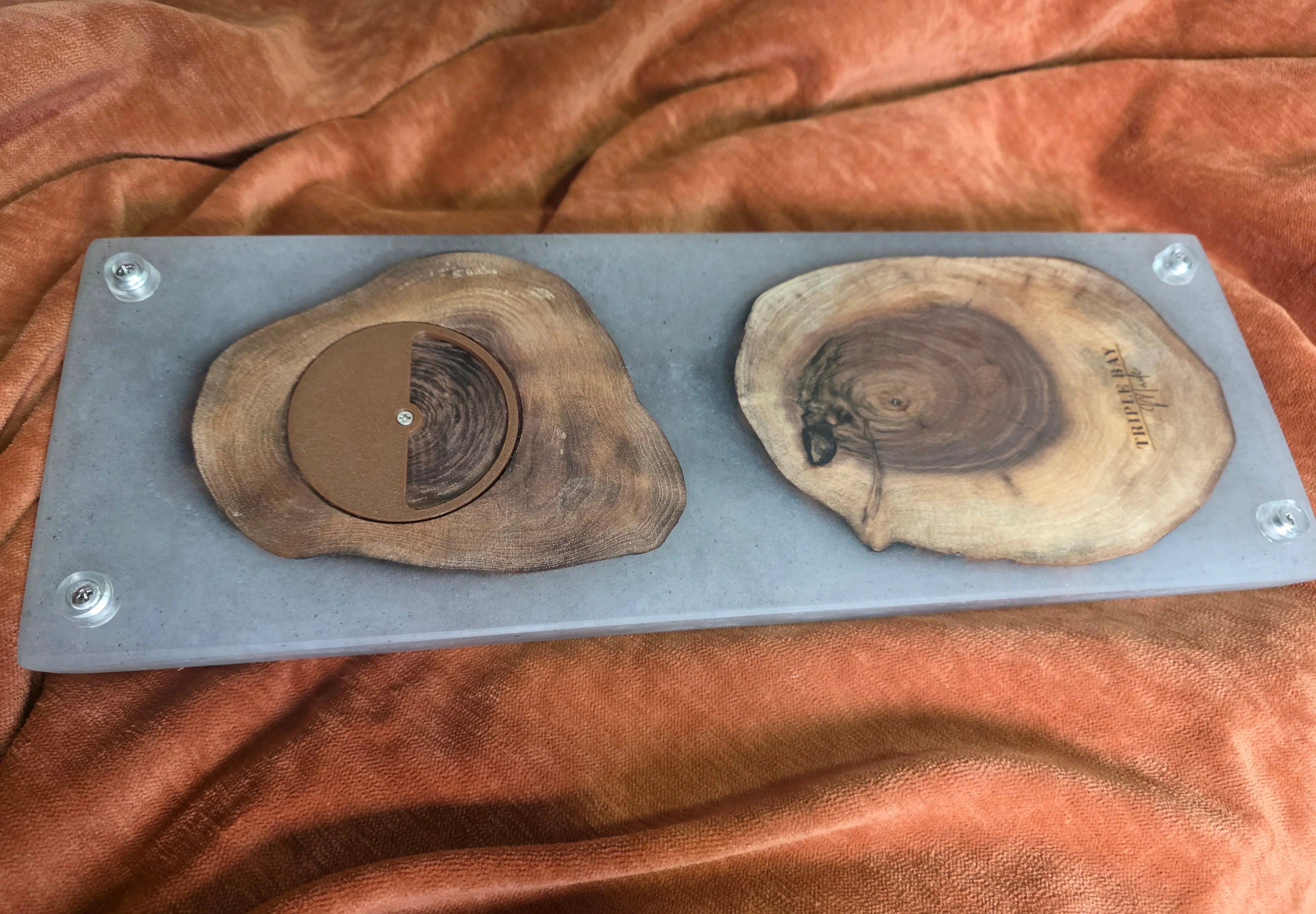 Three-Player Walnut and Resin Cribbage Board with Peg Storage Triple Bay Made