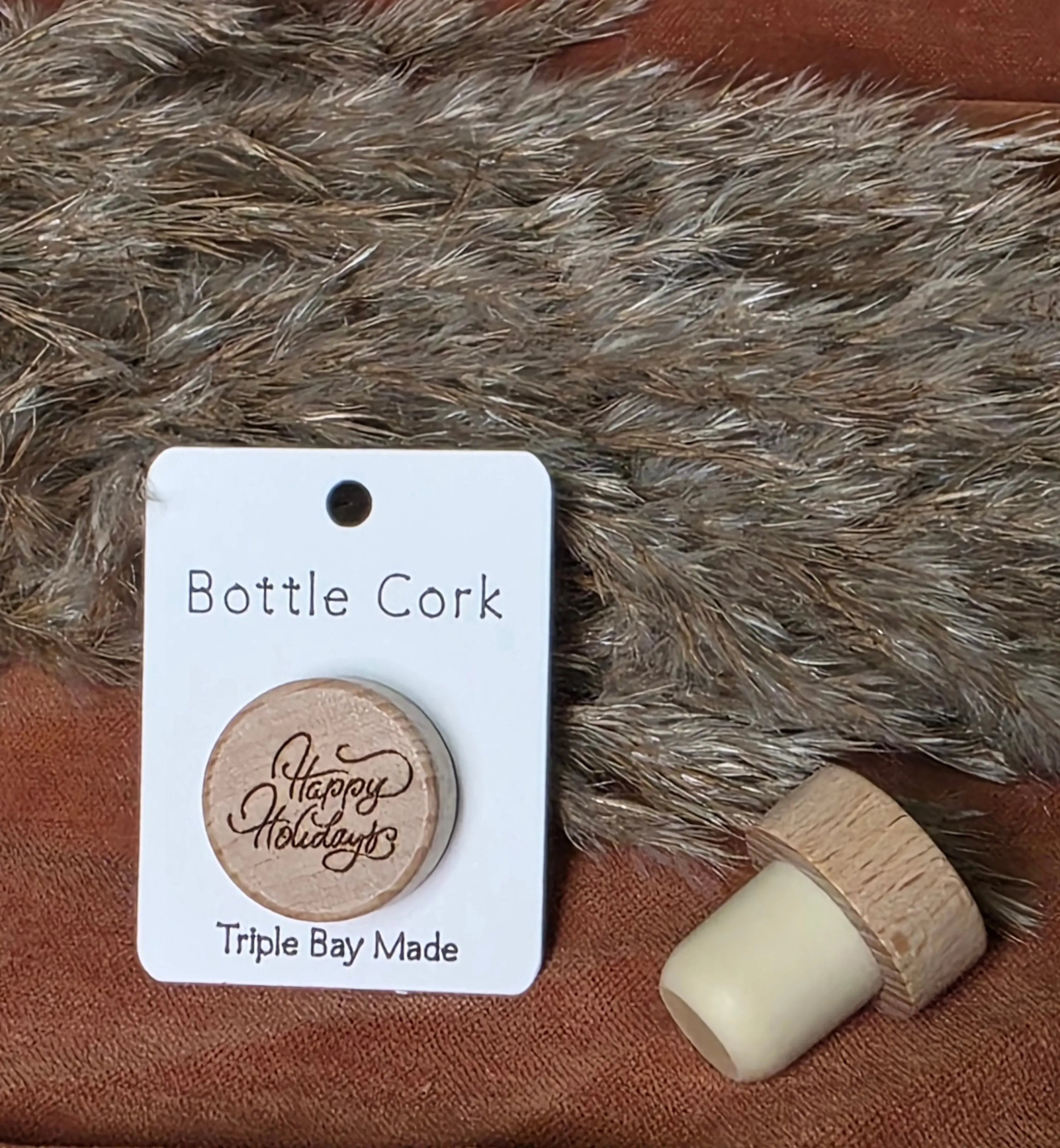 Engraved Bottle Cork- Happy Holidays Triple Bay Made