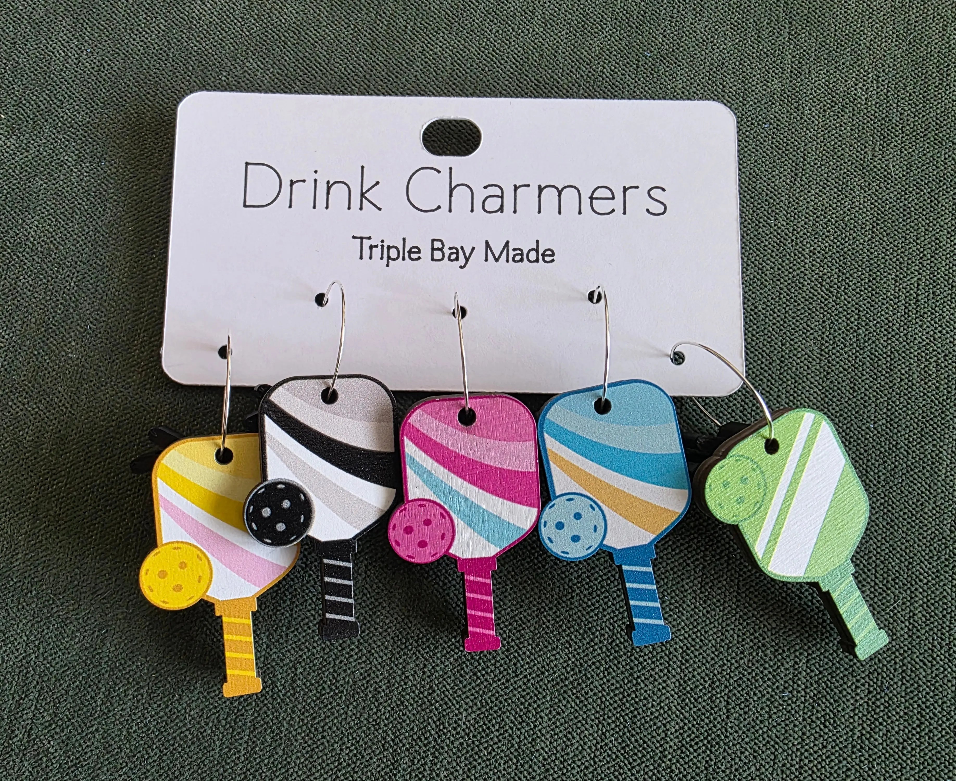 Pickleball Drink Charmers | Glass Markers for Stemmed & Stemless Glasses Triple Bay Made