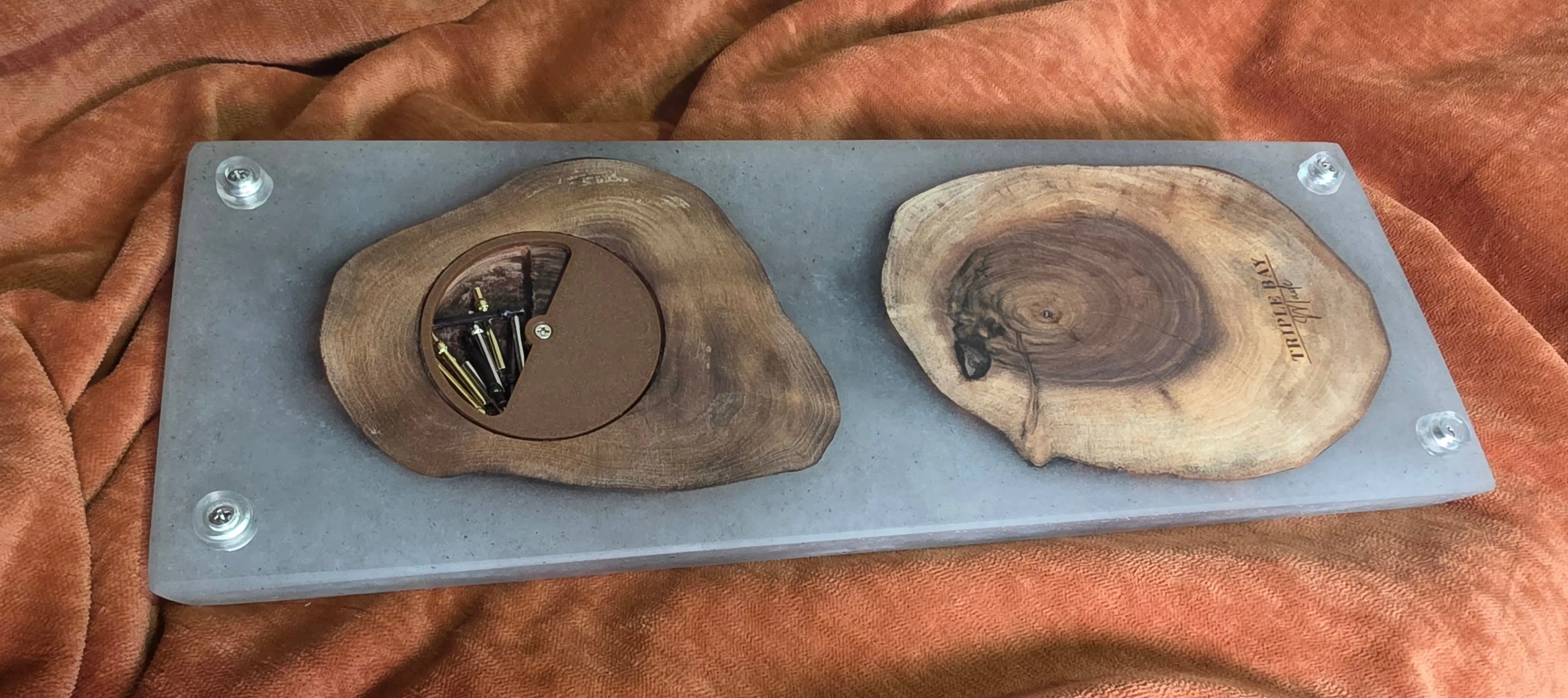 Three-Player Walnut and Resin Cribbage Board with Peg Storage Triple Bay Made