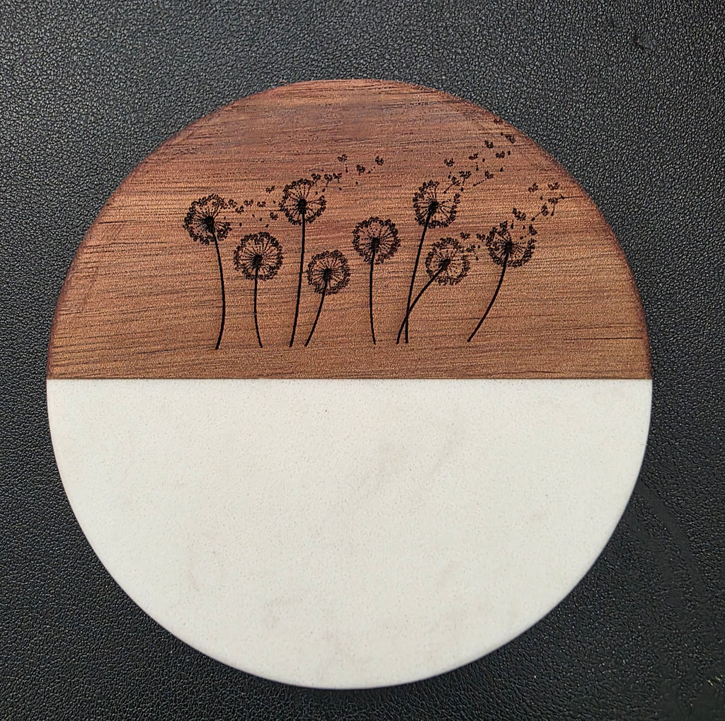 Round Wood & Marble Coasters – Engraved Wishes