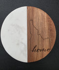 Round Wood & Marble Coasters – Engraved Idahome
