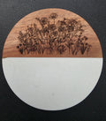 Round Wood & Marble Coasters – Engraved Wild Flowers