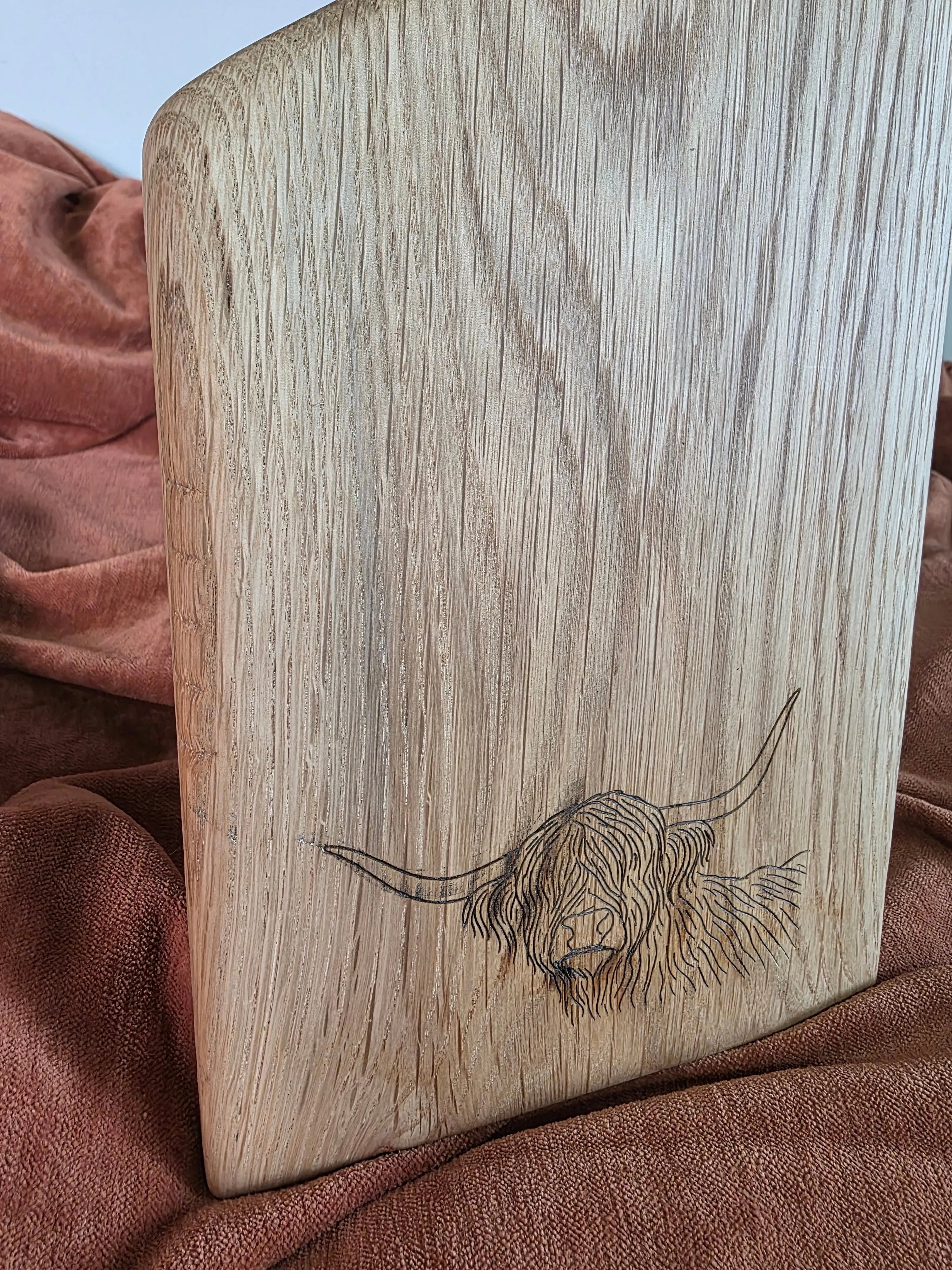 Highland Cow Engraved White Oak Serving Board | Handmade Charcuterie Board Triple Bay Made