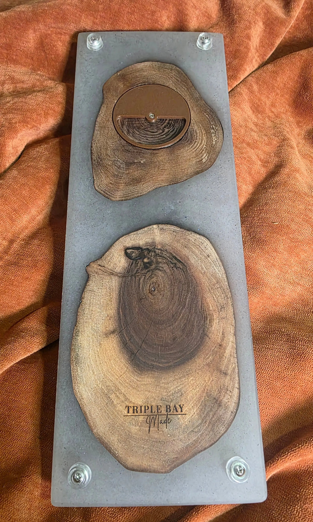 Three-Player Walnut and Resin Cribbage Board with Peg Storage Triple Bay Made