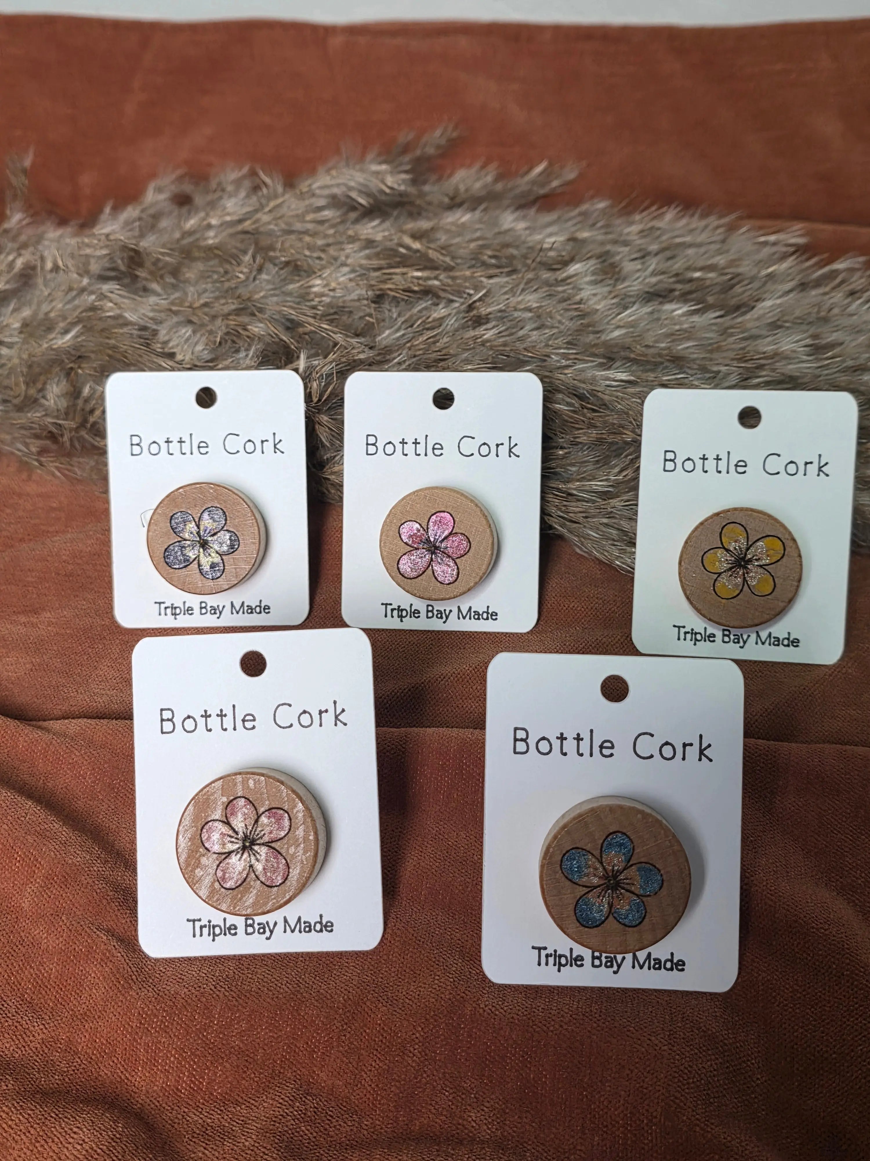 Engraved Bottle Cork- Painted Flowers Various Triple Bay Made