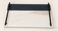 Maple serving tray with dark charcoal resin band and two long black handles, front view